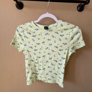 Green flower print top